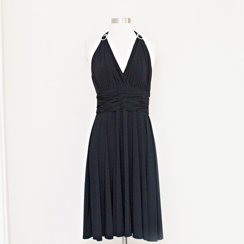 Evan Picone Black Ruched Waist Halter Style Dress